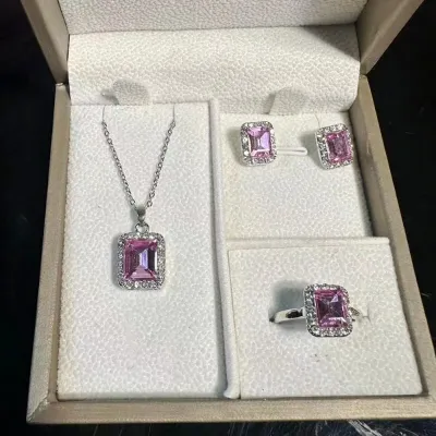 Trendy Fashion Rectangle Pink Necklace Set (4 pcs)